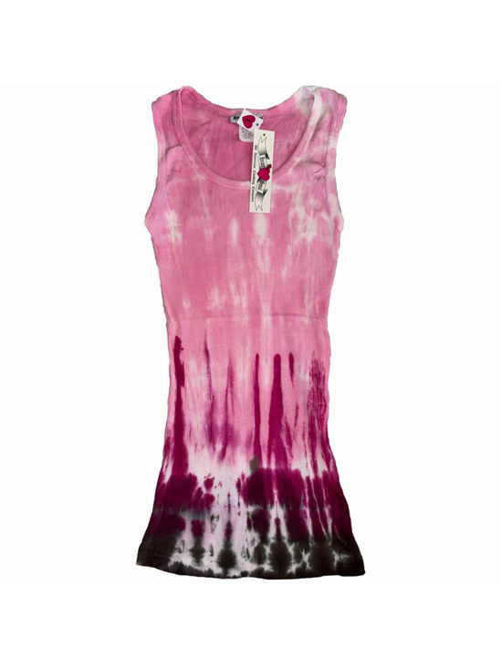 Heart Soul Tops - NOS Vintage Y2K Women's Large Heart Soul Pink Dk Gray Tie Dye Tank Top